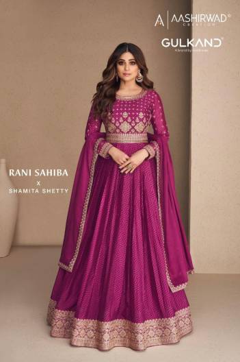 RANI SAHIBA BY AASHIRWAD TOP-CHINON  SILK GOWN WHOLESALER IN INDIA